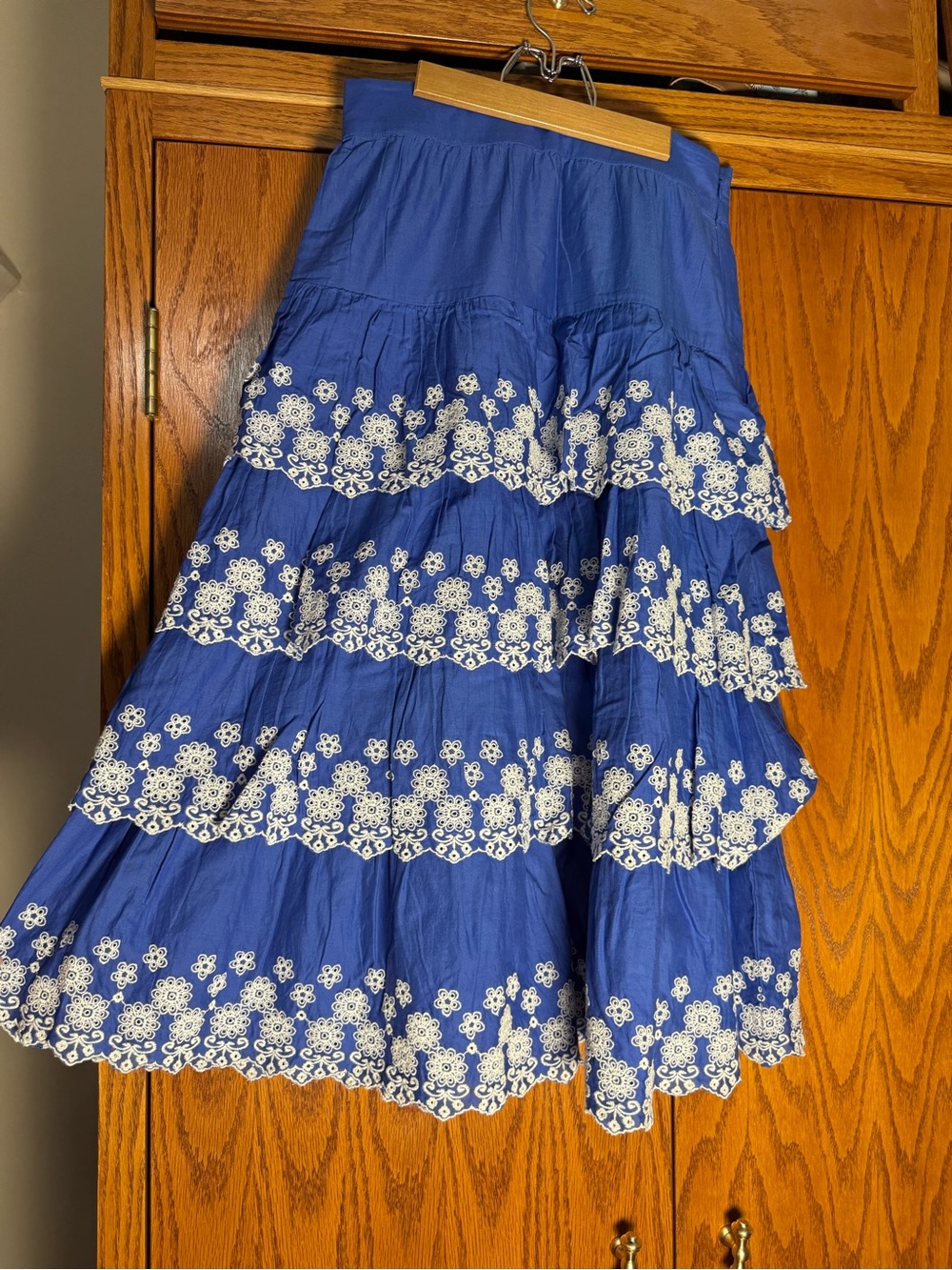 Boden Royal Blue Tiered Midi Skirt with White Eyelet